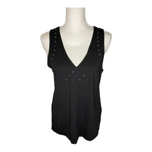 Trouvé Women’s Small Black‎ V-Neck Silky Tank With Metal Rivet Embellishment